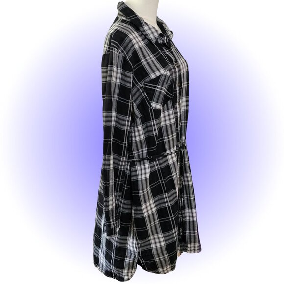 SOFT & COZY BLACK WHITE PLAID FLANNEL SHIRT DRESS 100% COTTON EUC xXL - Picture 2 of 8